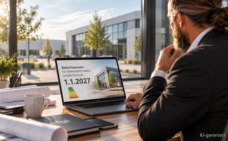 Symbolbild zur Bedarfsausweispflicht für Gewerbeimmobilien ab 1. Januar 2027